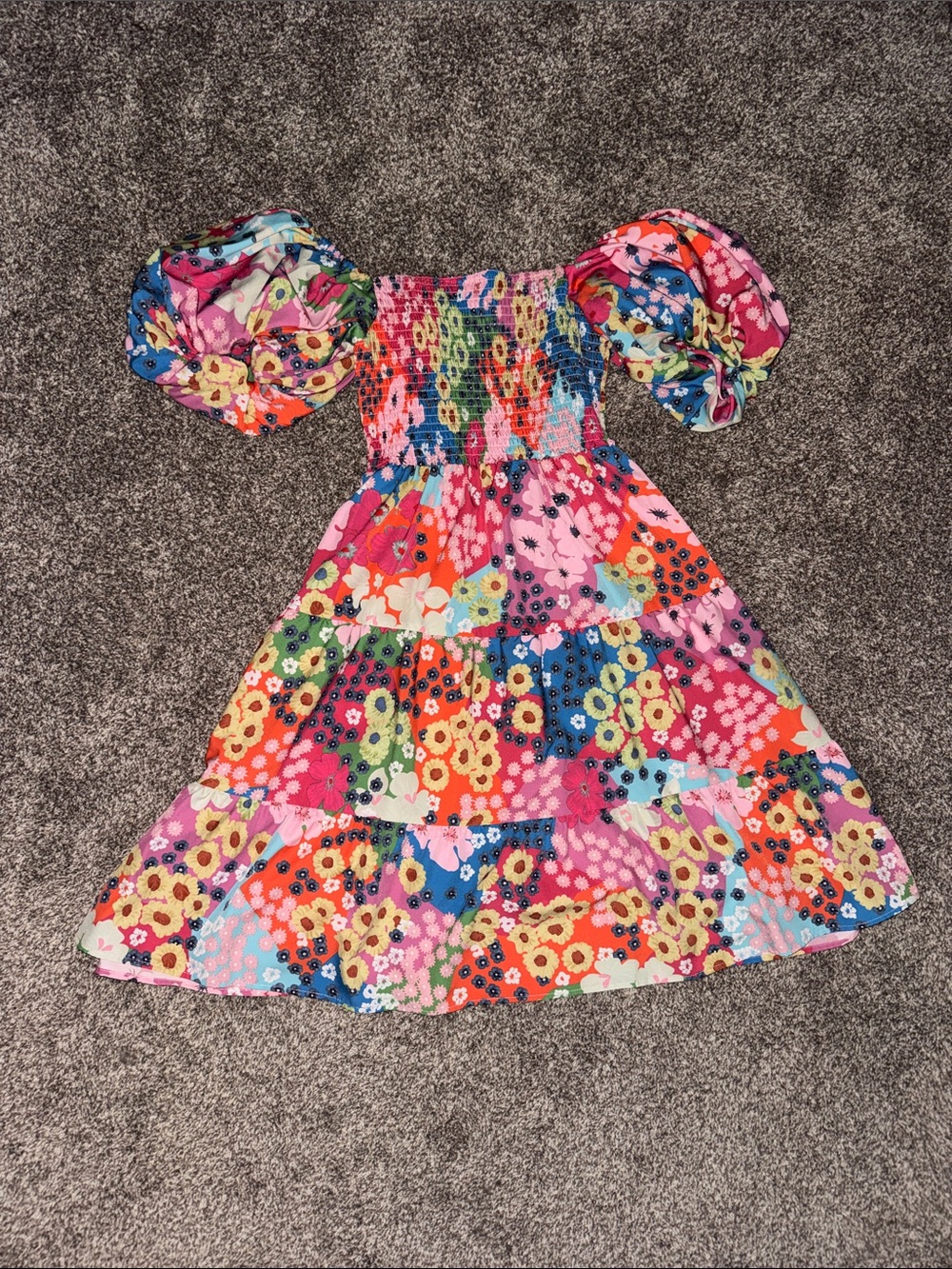 SHEIN Multicolor Floral Puff Sleeve Midi Dress